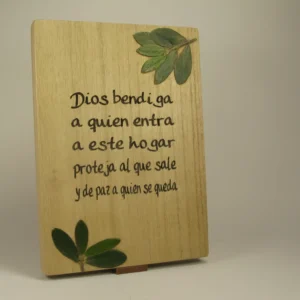 Tabla con hojas de olivo "Dios bendiga a quien entra a este hogar"
